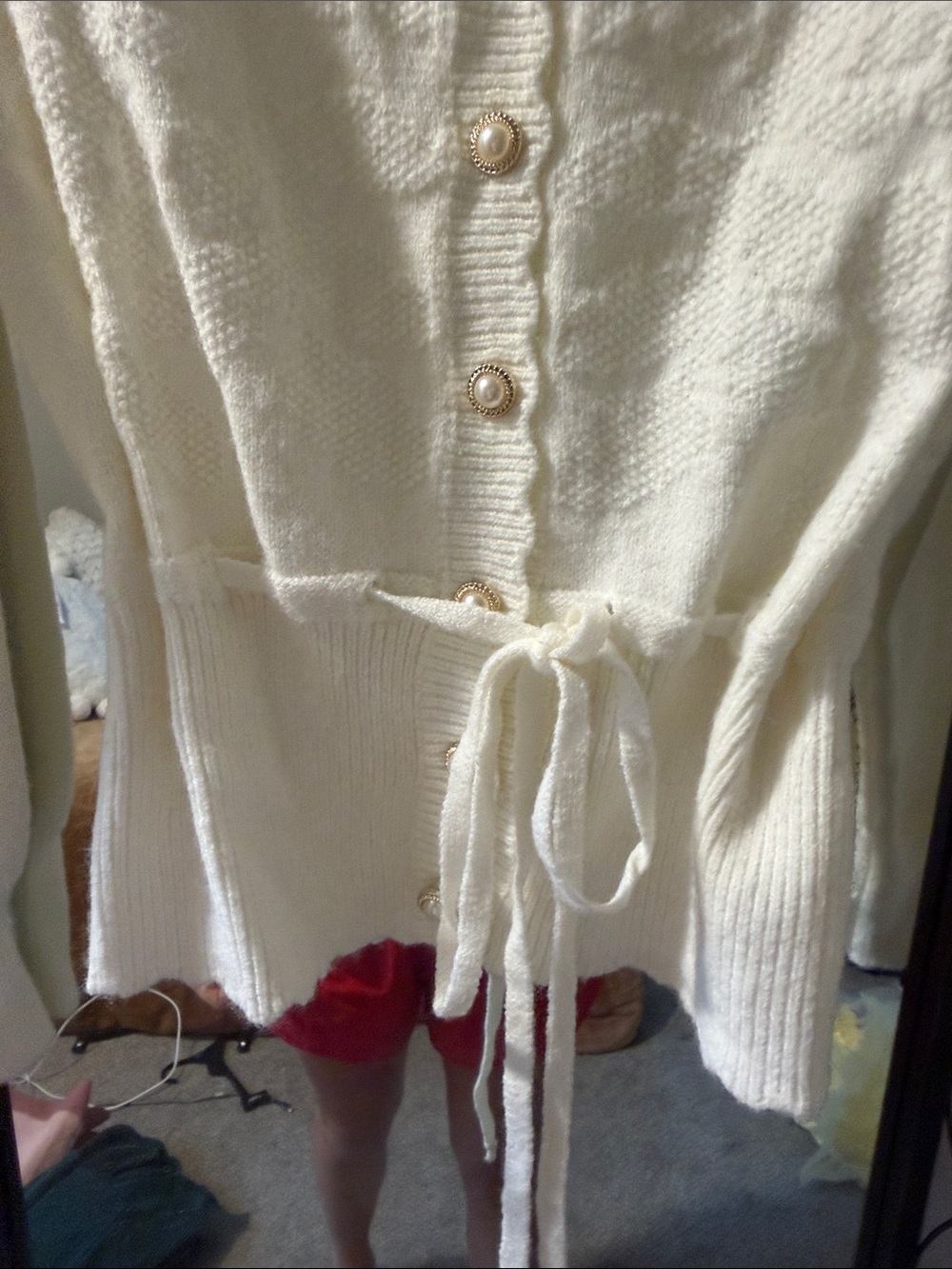 Sweet Rain Cream Button-Front Drawstring Cardigan - Picture 4 of 5